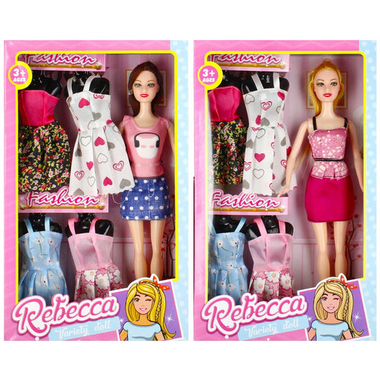 Pop Rebecca met kleding accessoires - Roze - Lengte 29 cm