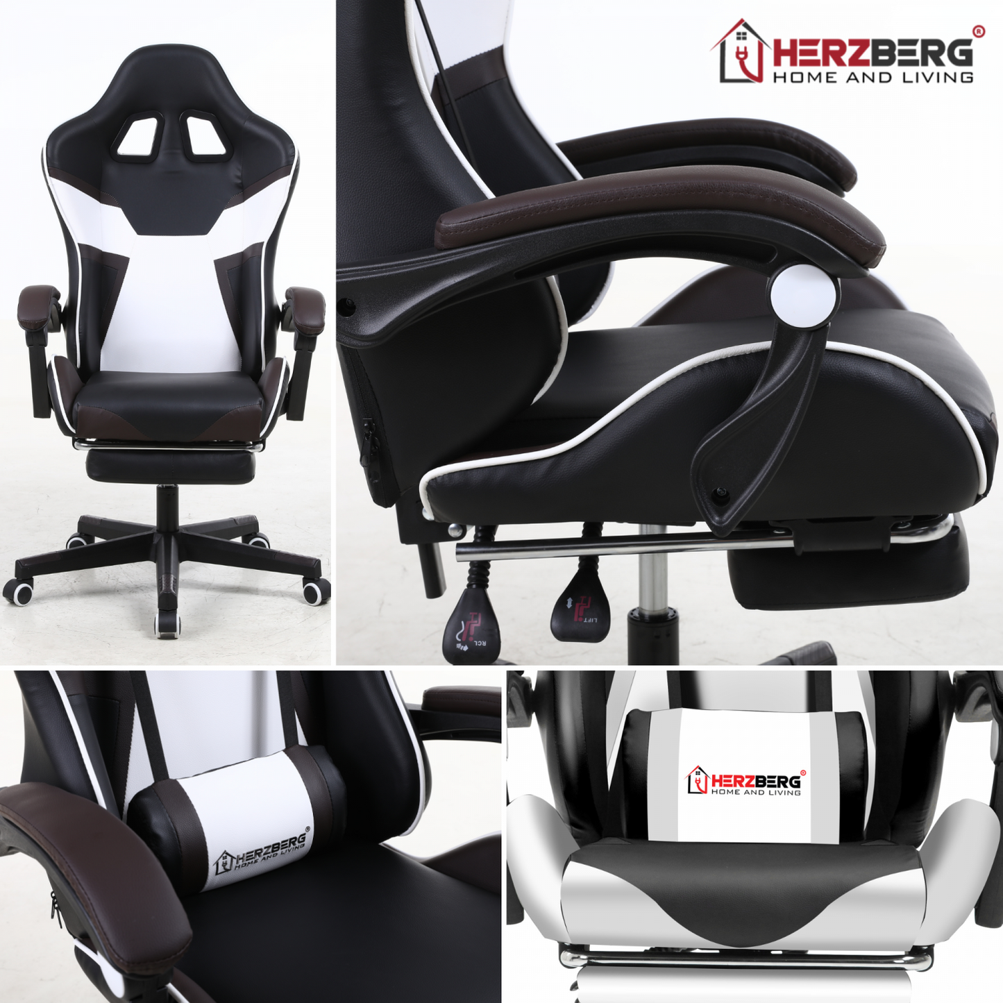 Gaming- en bureaustoel met T-vormig accent Wit - Herzberg HG-8082